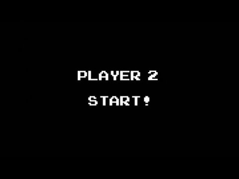 An old video game screen with pixelated white text on a black background and the words: "Player 2 Start!"