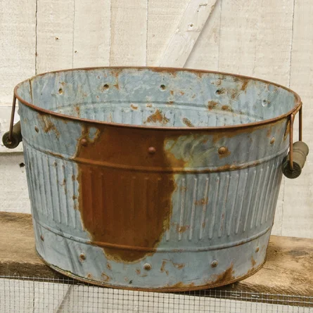 A rusty bucket.